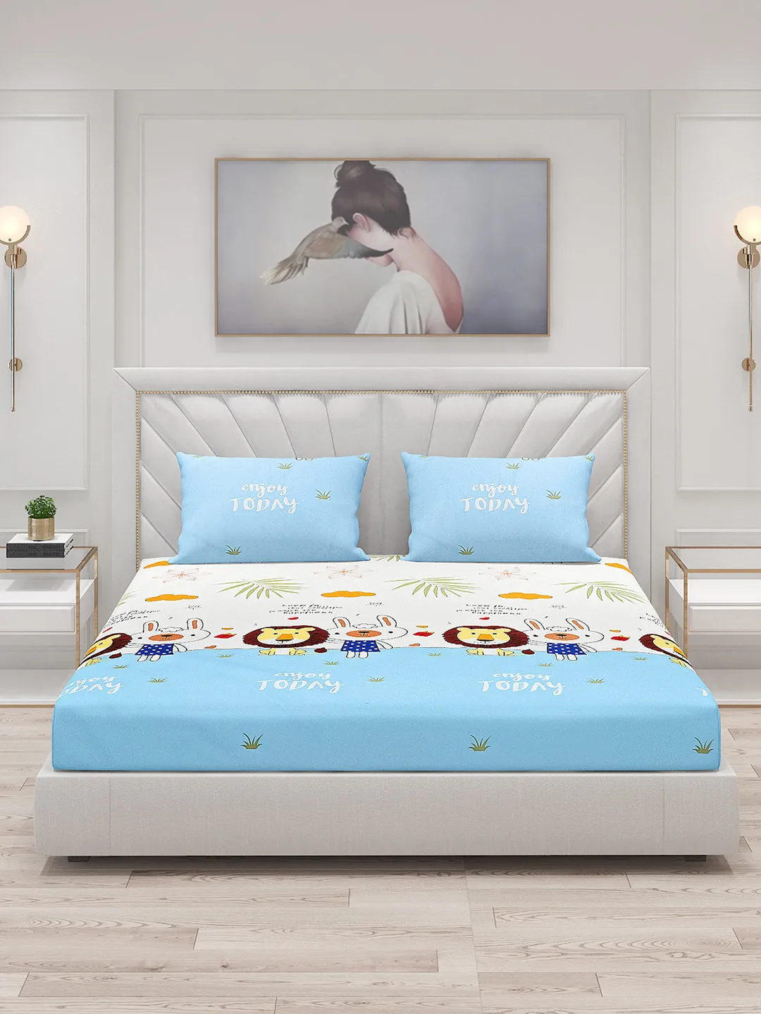 120 GSM  Polyester Double Bed Bedsheet with 2 Pillow Covers