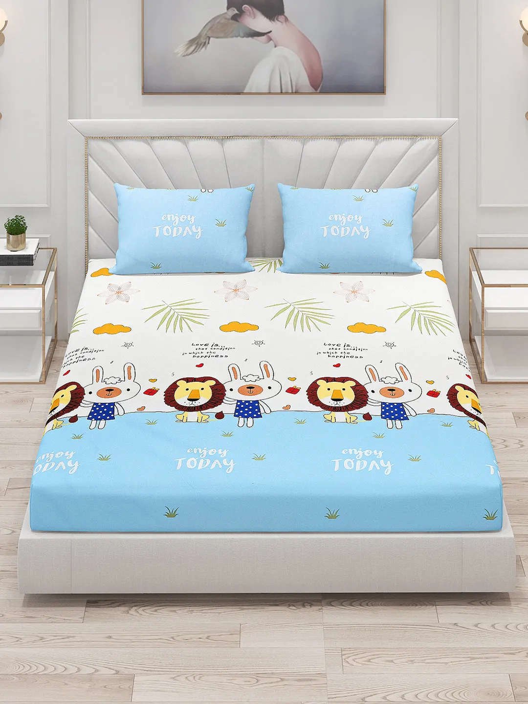 120 GSM  Polyester Double Bed Bedsheet with 2 Pillow Covers