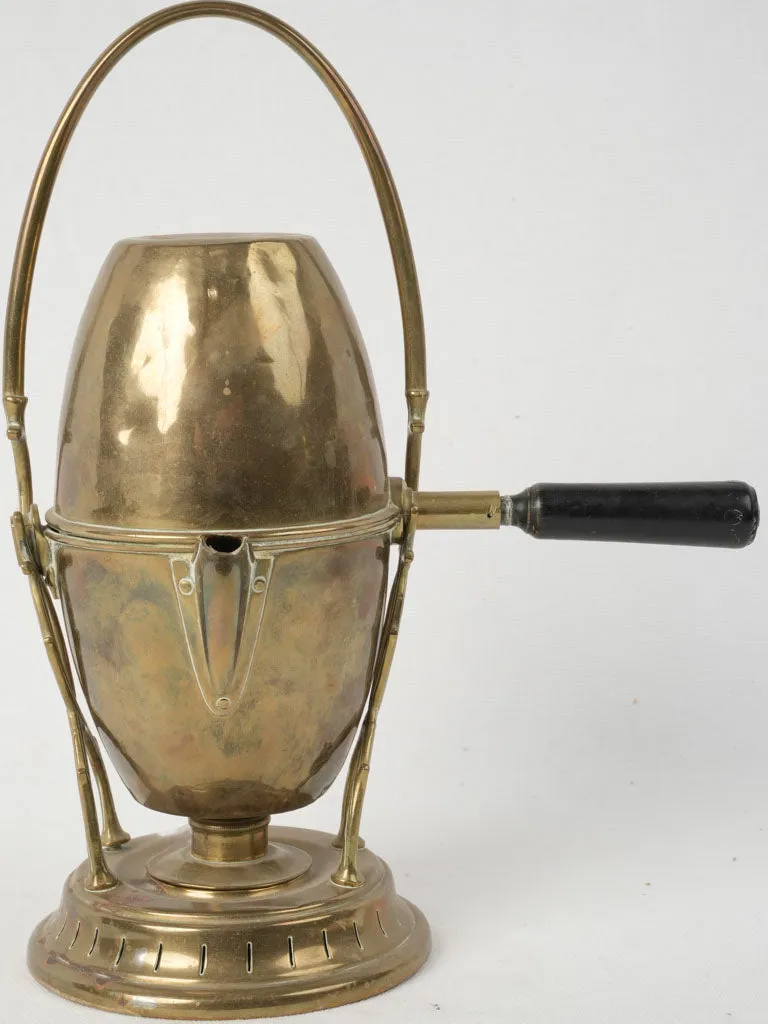 19th-century brass tilting coffee pot / samovar on heating stand 13"