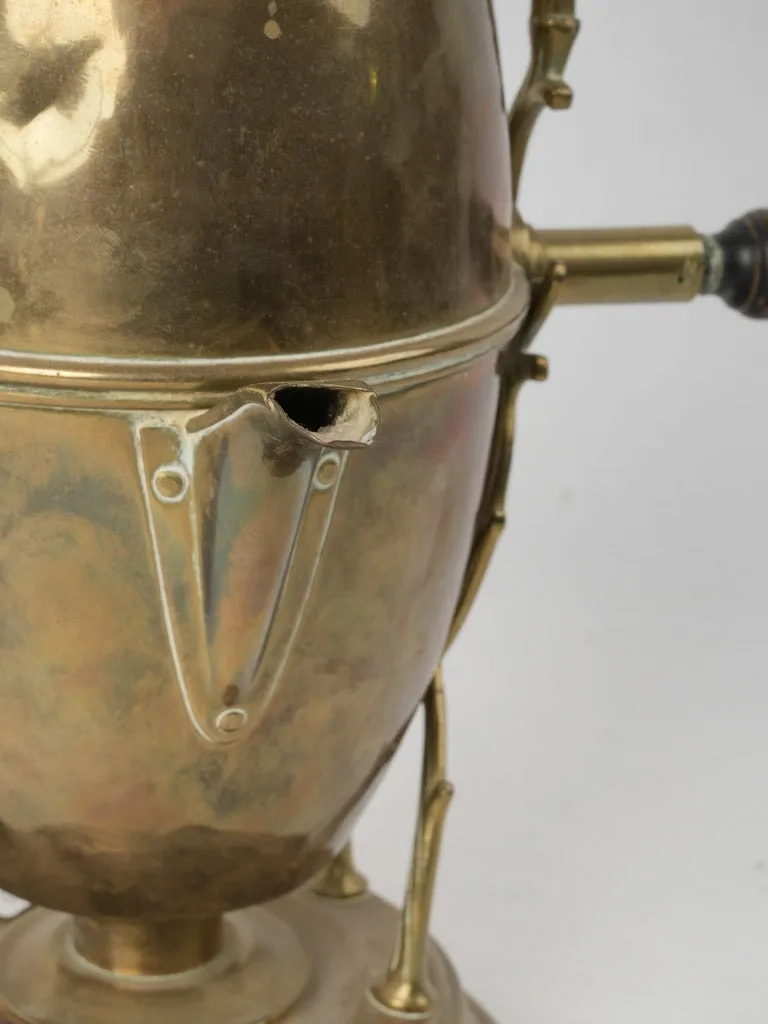 19th-century brass tilting coffee pot / samovar on heating stand 13"