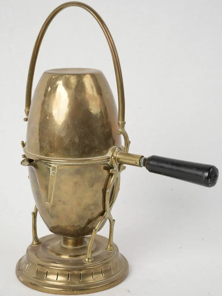 19th-century brass tilting coffee pot / samovar on heating stand 13"