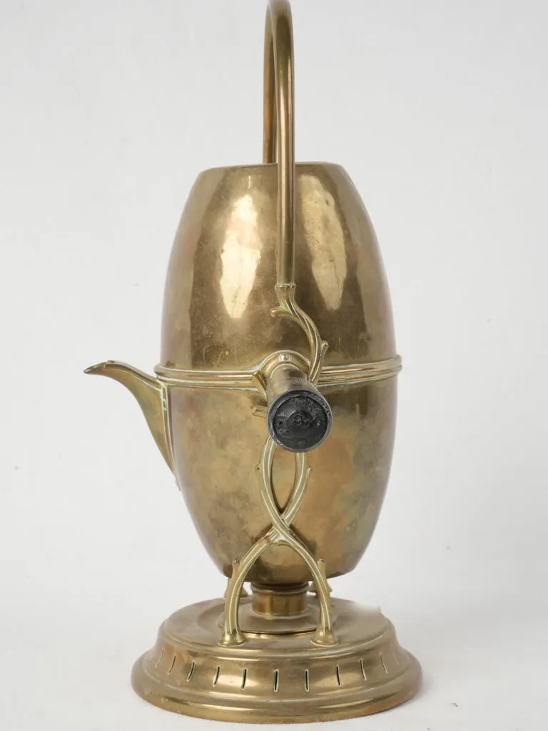 19th-century brass tilting coffee pot / samovar on heating stand 13"