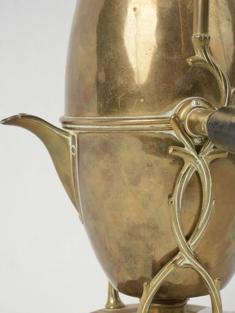 19th-century brass tilting coffee pot / samovar on heating stand 13"