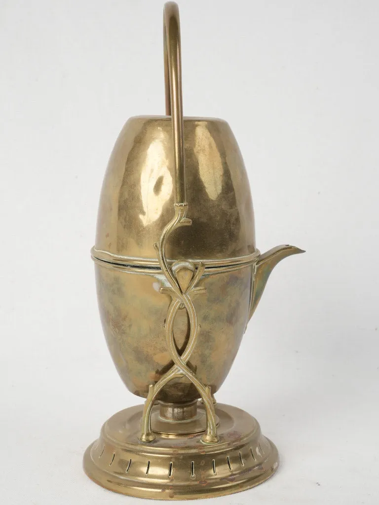 19th-century brass tilting coffee pot / samovar on heating stand 13"