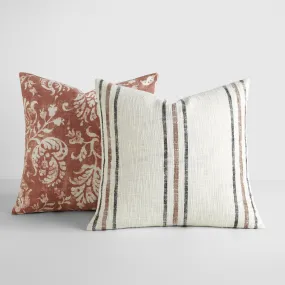 2-Pack Yarn-Dyed Framed Stripe / Distressed Floral Decor Throw Pillows