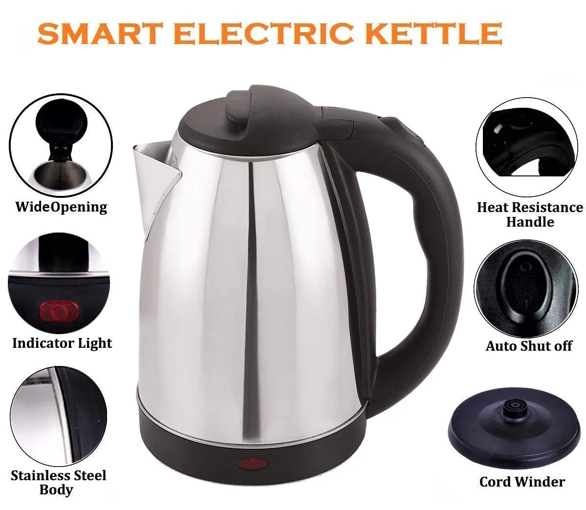 2151 Stainless Steel Electric Kettle with Lid - 2 l