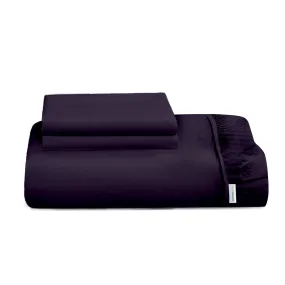 3 Piece Fitted Sheet Set Super Soft Dark Purple King Size 180x200 30cm with 2 Pillow Case