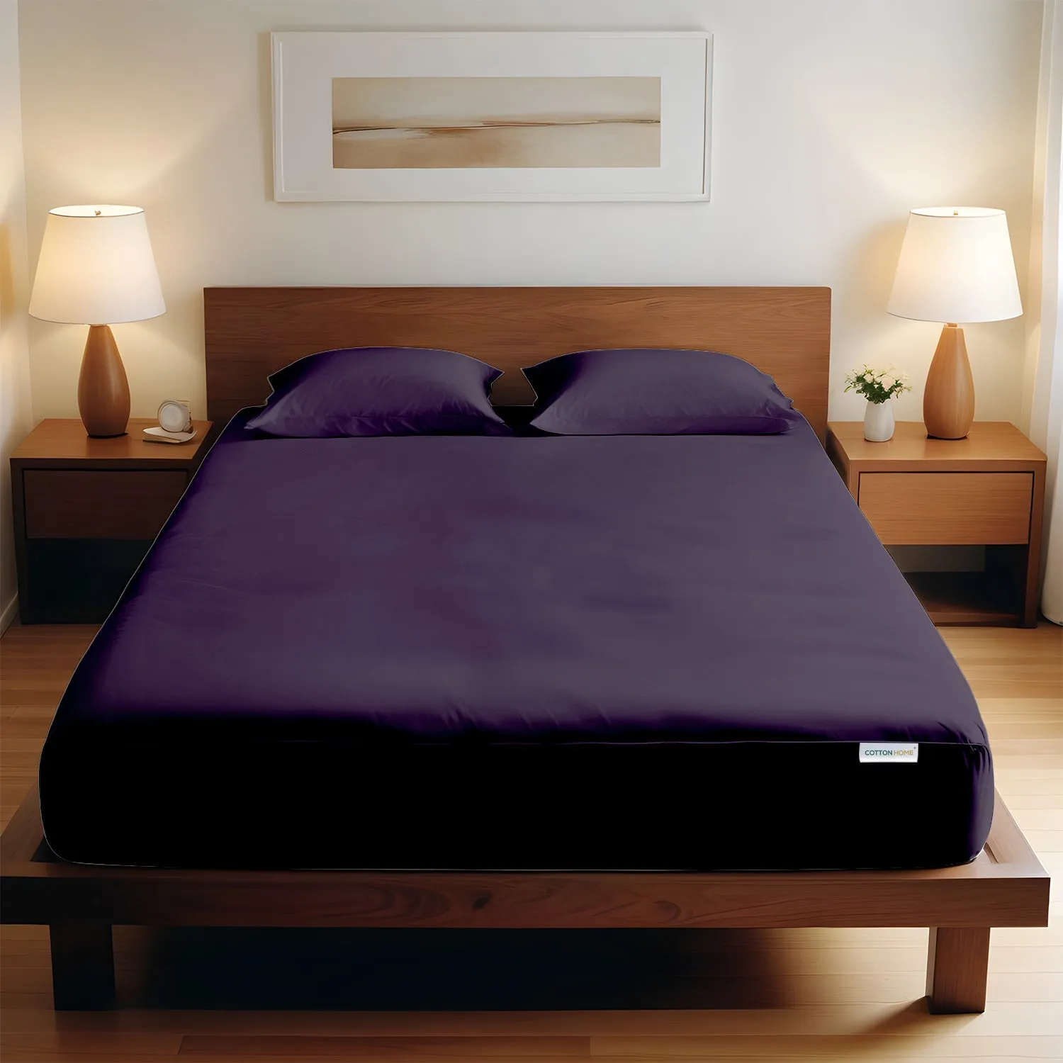 3 Piece Fitted Sheet Set Super Soft Dark Purple King Size 180x200 30cm with 2 Pillow Case