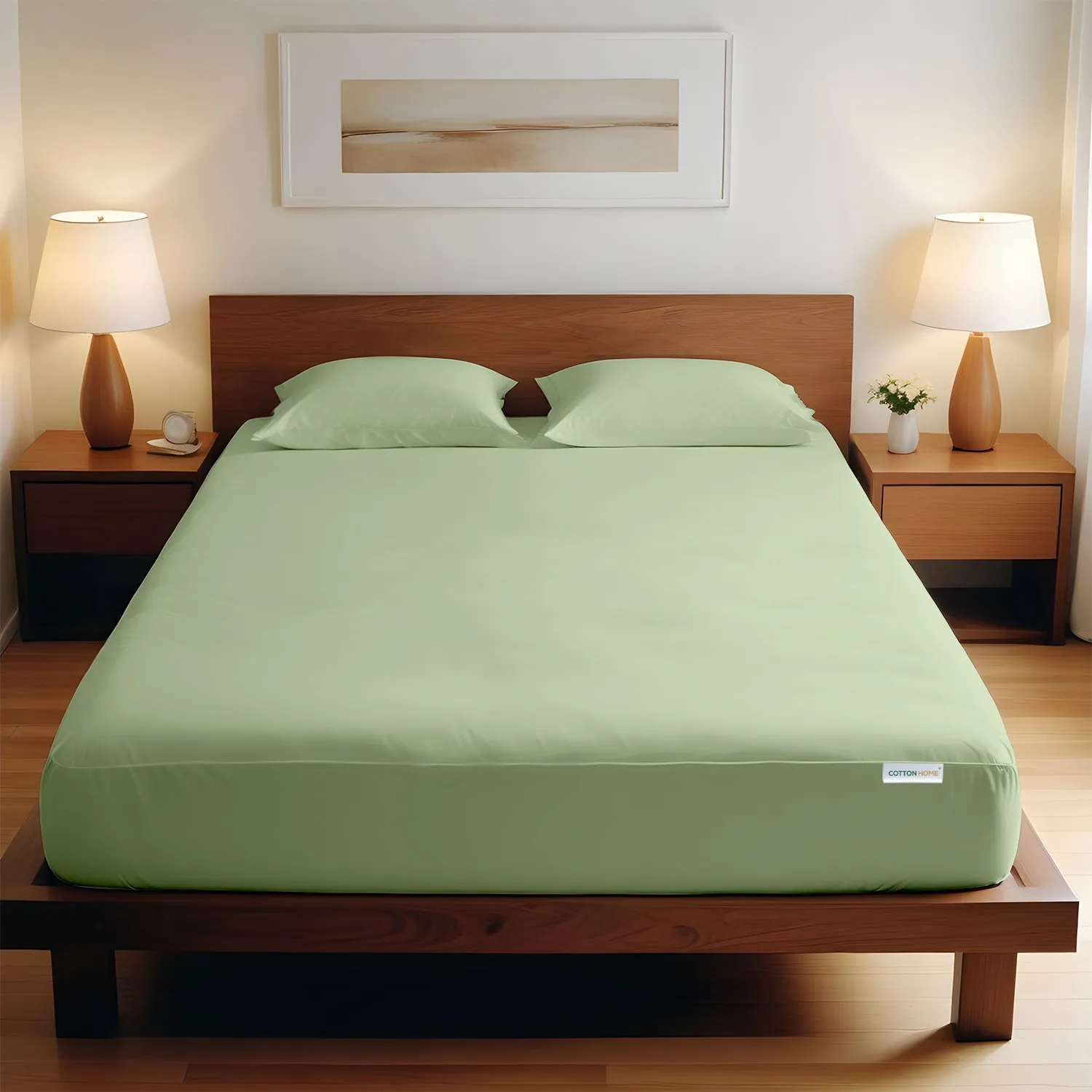 3 Piece Fitted Sheet Set Super Soft Mint Green King Size 180x200 30cm with 2 Pillow Case