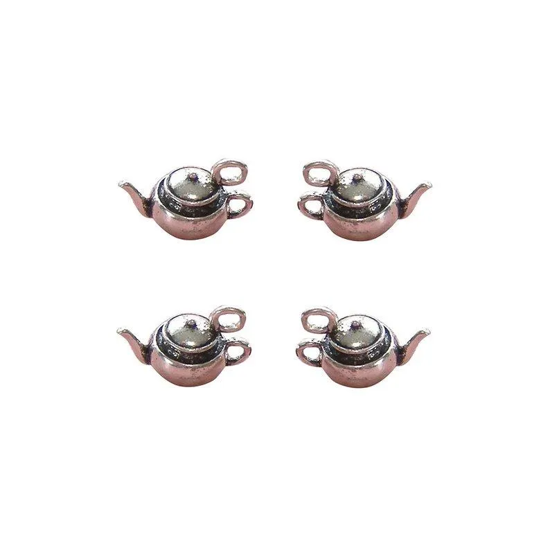 5 Pcs Tibetan Silver Tea Pot Vintage Heavy Kettle 18X18mm 3D Charms Pendants