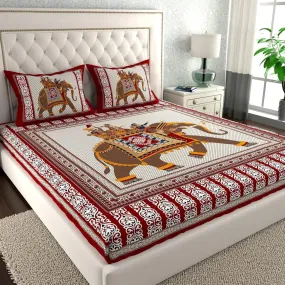 AC FASHION Rajasthani Jaipuri Sanganeri Printed 144 TC 100% Cotton Bed Sheet Set for Double Bed,Elephant Print, Double Bedsheet Cotton with 2 Pillow Covers