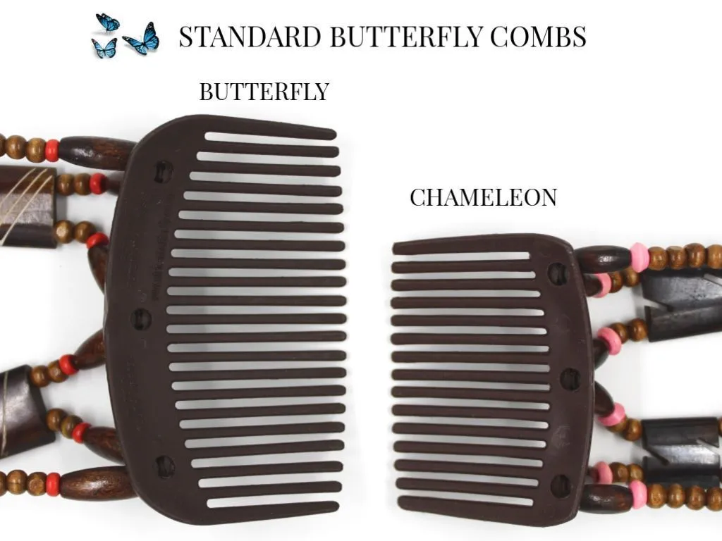 African Butterfly Chameleon Hair Comb - Ndebele Black 25