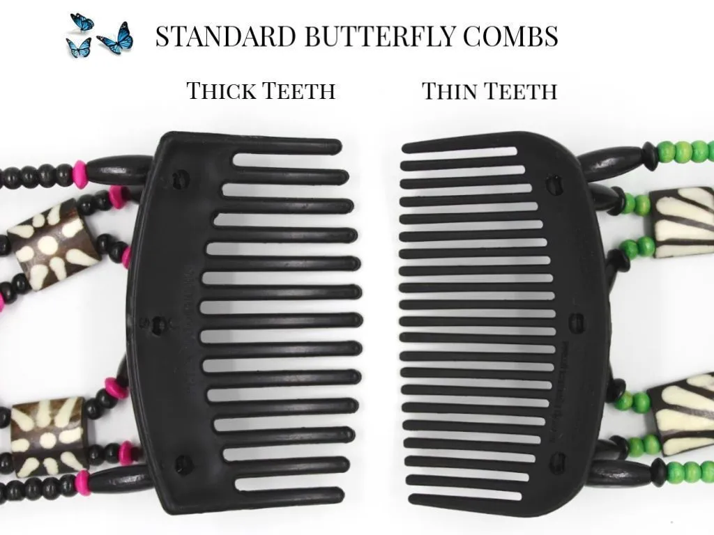 African Butterfly Thick Hair Comb - Flowers Black 47