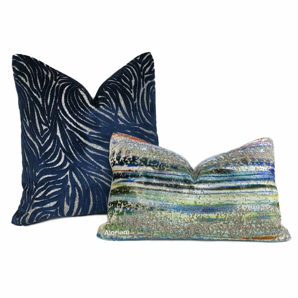 Alden Navy Blue Abstract Cut Velvet Pillow Cover