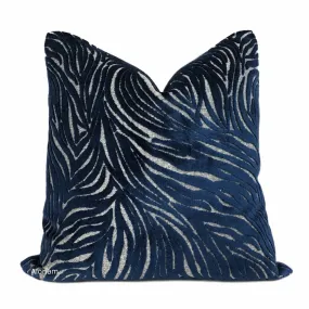 Alden Navy Blue Abstract Cut Velvet Pillow Cover