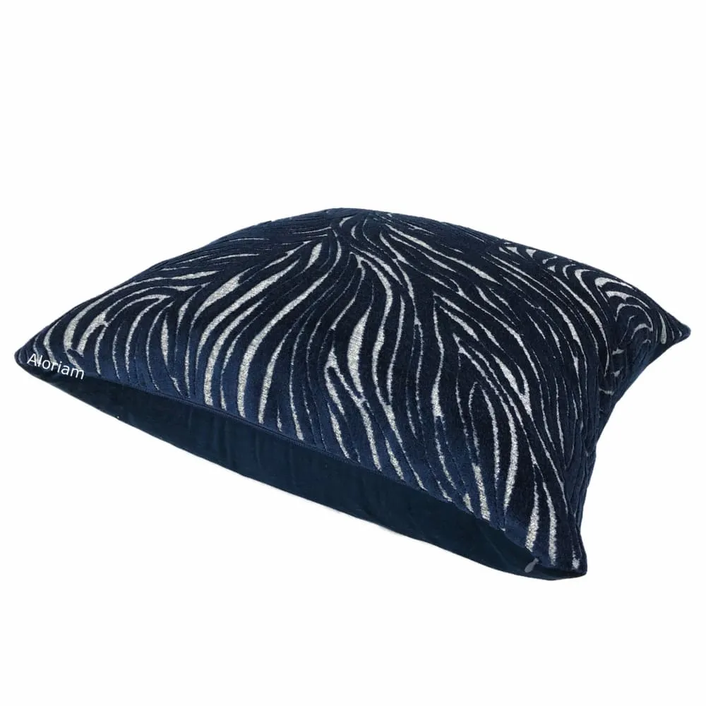 Alden Navy Blue Abstract Cut Velvet Pillow Cover