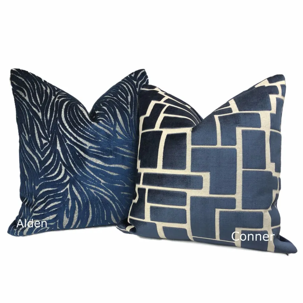 Alden Navy Blue Abstract Cut Velvet Pillow Cover