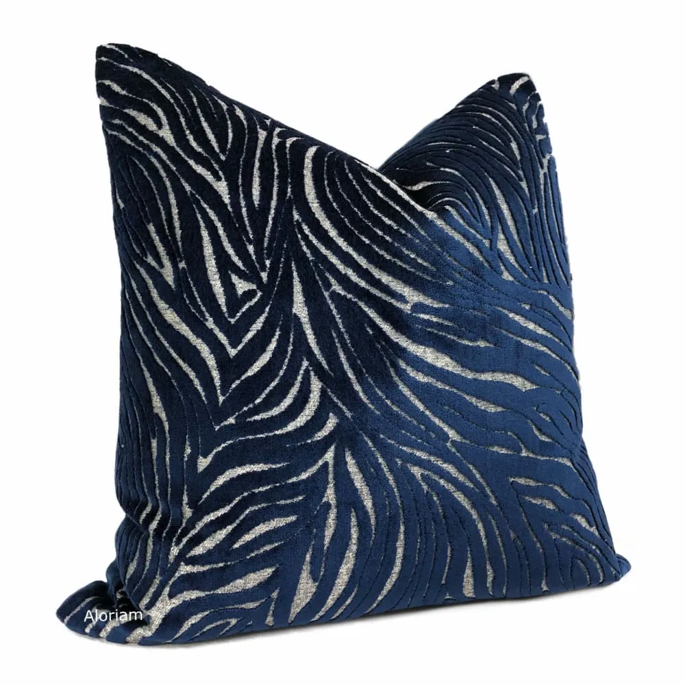 Alden Navy Blue Abstract Cut Velvet Pillow Cover