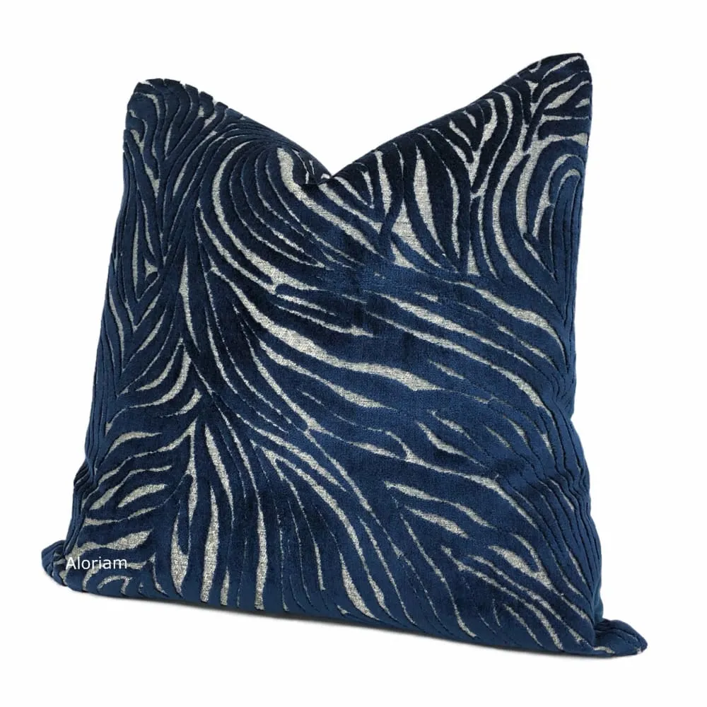 Alden Navy Blue Abstract Cut Velvet Pillow Cover