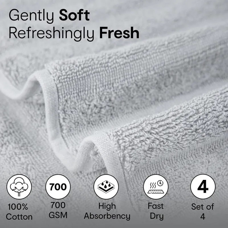 Anko Australia 100% Cotton 700 GSM Ribbed Hand Towel | Set of 4 | Super-Soft, Absorbent, Quick-Drying | Grey Towel for Men, Women & Kids | 60x40 cm |Travel, Gym, Spa Towel