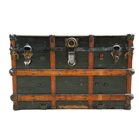 Antique Black Wood Steamer Trunk