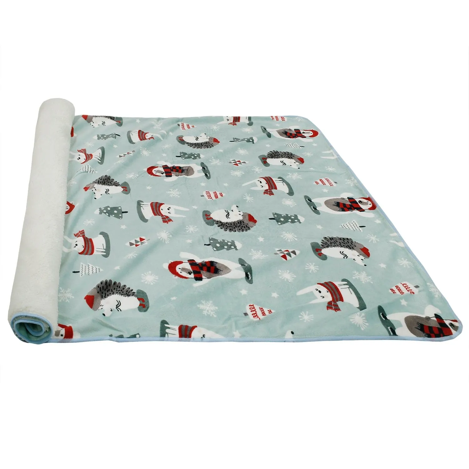 Arctic Animals Mint Green Double Sided Fur Blanket