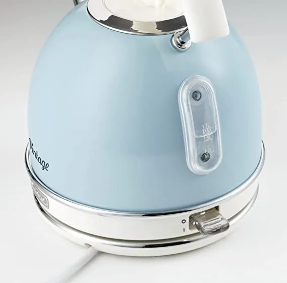 Ariete 2877 Vintage electric kettle, 2000 watt, 1.7 litres, in stainless steel painted in light blue pastel colour