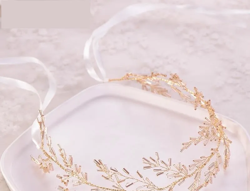 Bead Headband Gold Hair Vine Hairband Bride Tiara Wedding Hair Jewelry