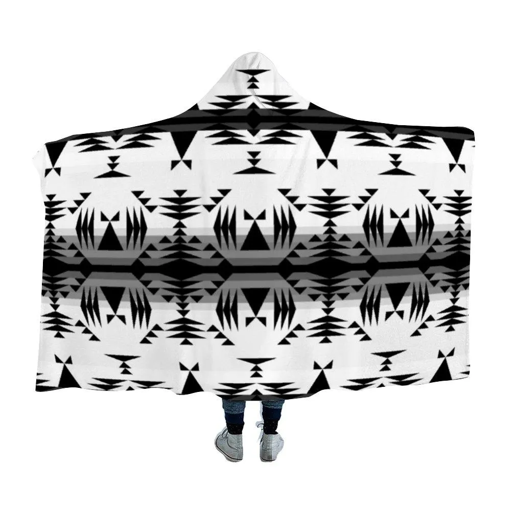 Between the Mountains White and Black Hooded Blanket