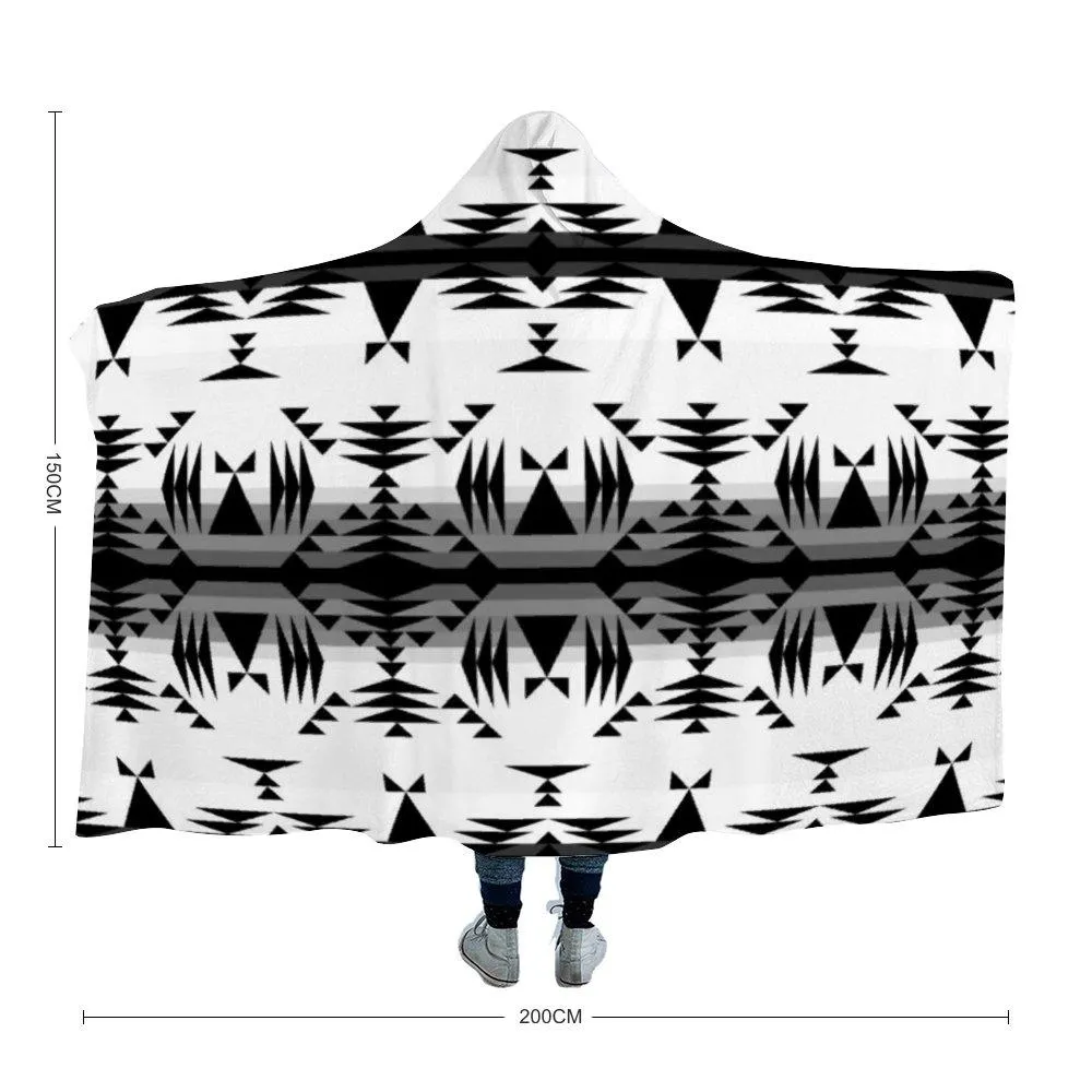 Between the Mountains White and Black Hooded Blanket