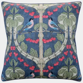 Birds & Cherries Indigo Decorative Pillow Ryan Studio