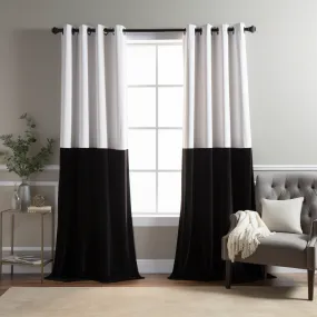 Black and White Eyelet Velvet Curtain Panel - Custom Length and Width