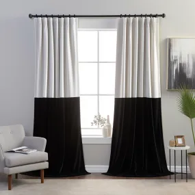 Black and White S-Fold Velvet Curtain Panel - Custom Length and Width