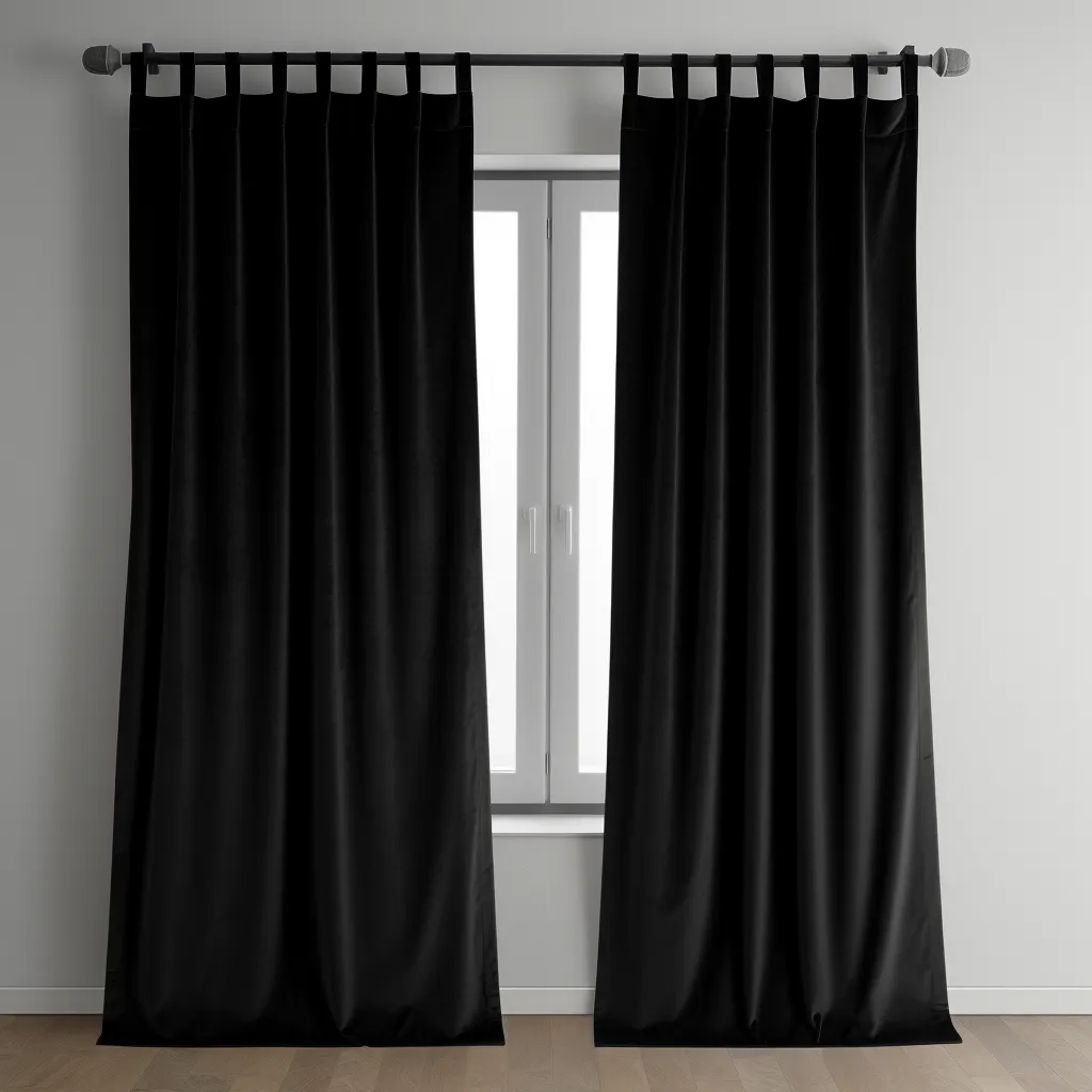 Black Blackout Velvet Tab Top Curtain - Custom Sizes and Colours