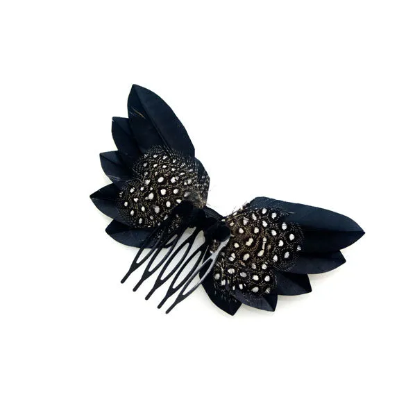 Black Feather Ribbon Decorative Comb