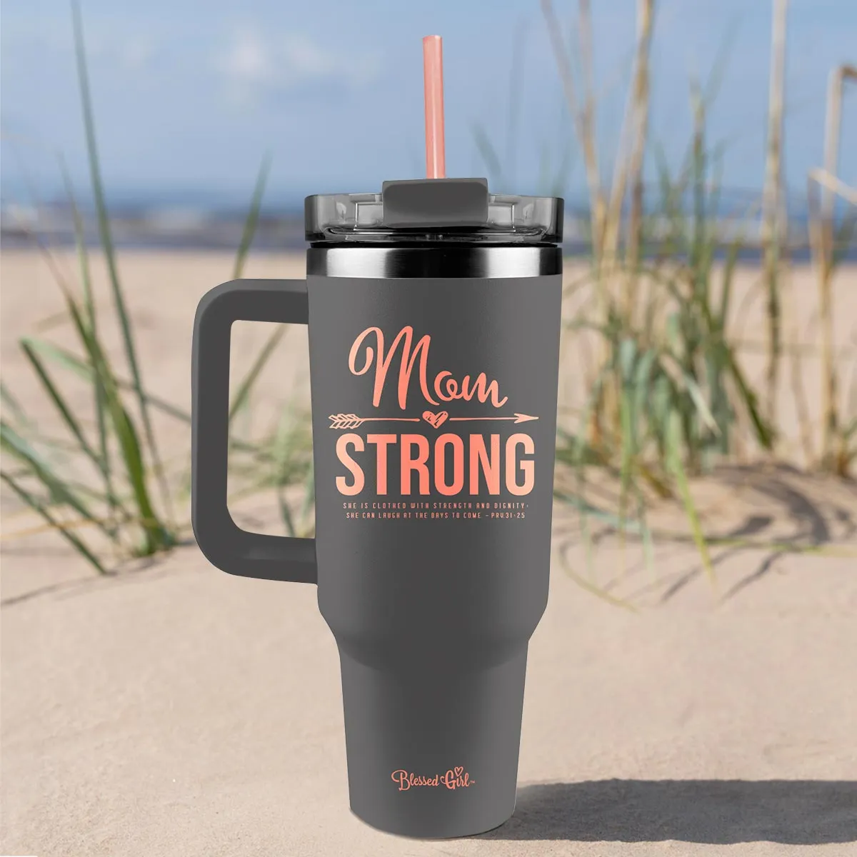 Blessed Girl 40 oz Stainless Steel Mug With Straw Mom Strong