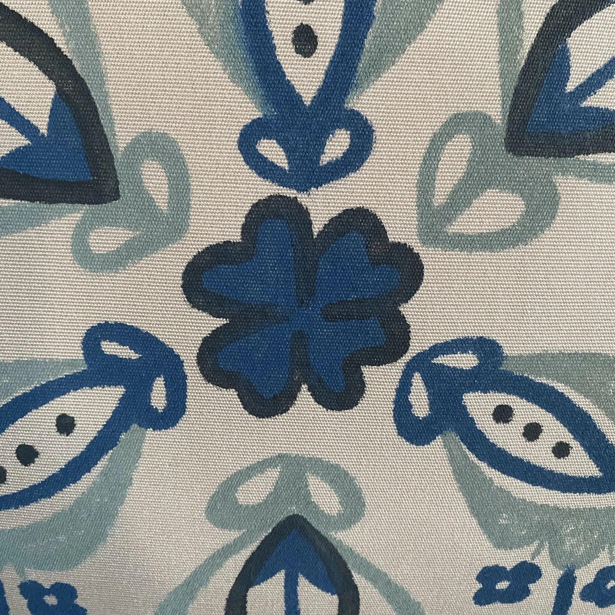 Blue Hand-Painted Floral Throw Pillow Cover 16x16