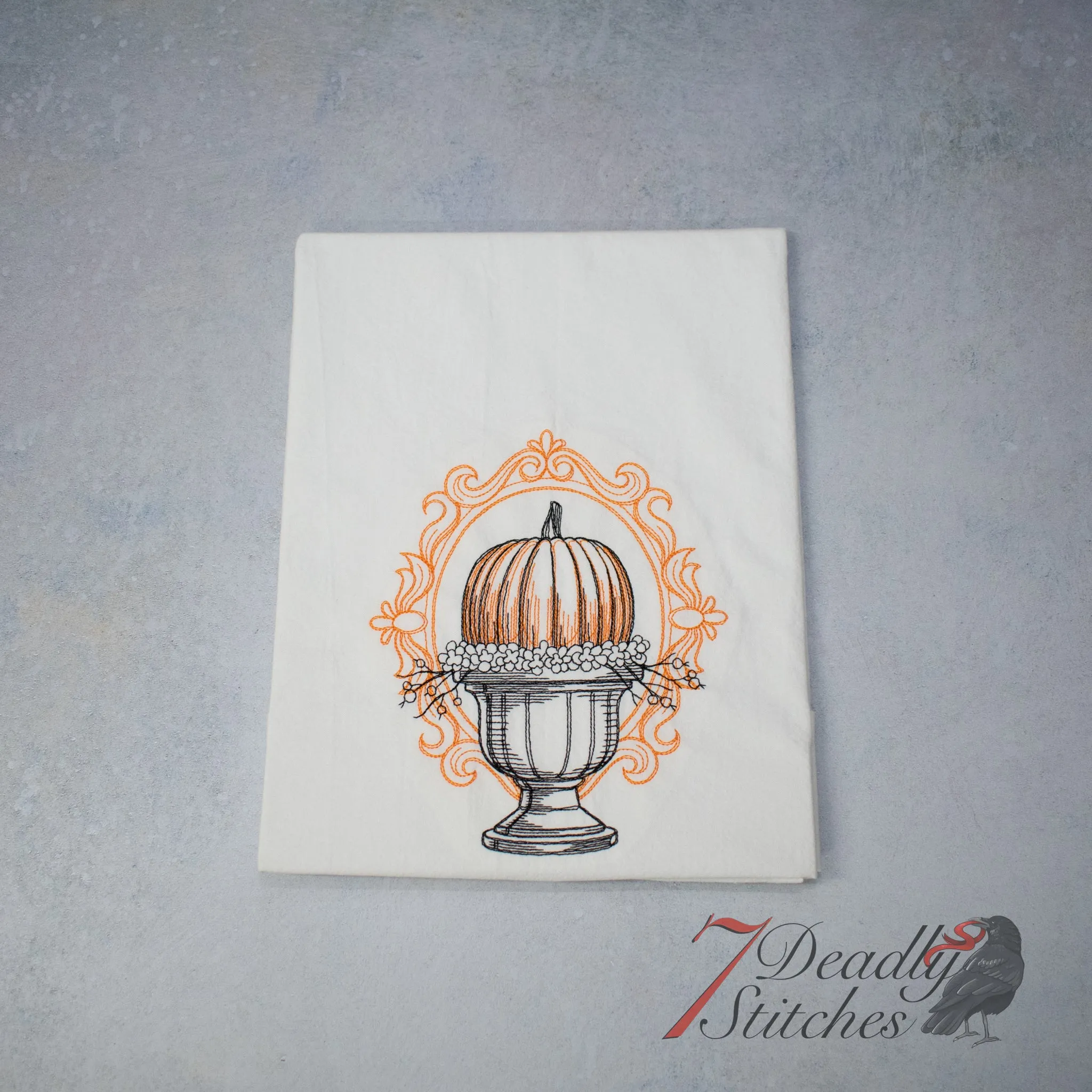 Boo-Tiful Halloween Pumpkin and Urn Flour Sack Dish Towel