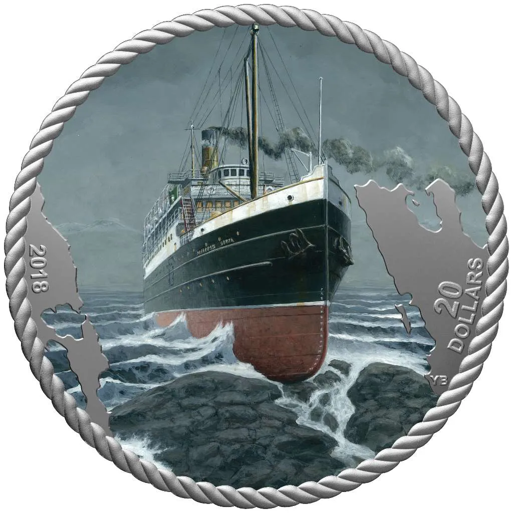 Canada Silver 2018 $20 The Sinking of the S.S. Princess Sophia 100th Anniv PF 1.009oz, .9999