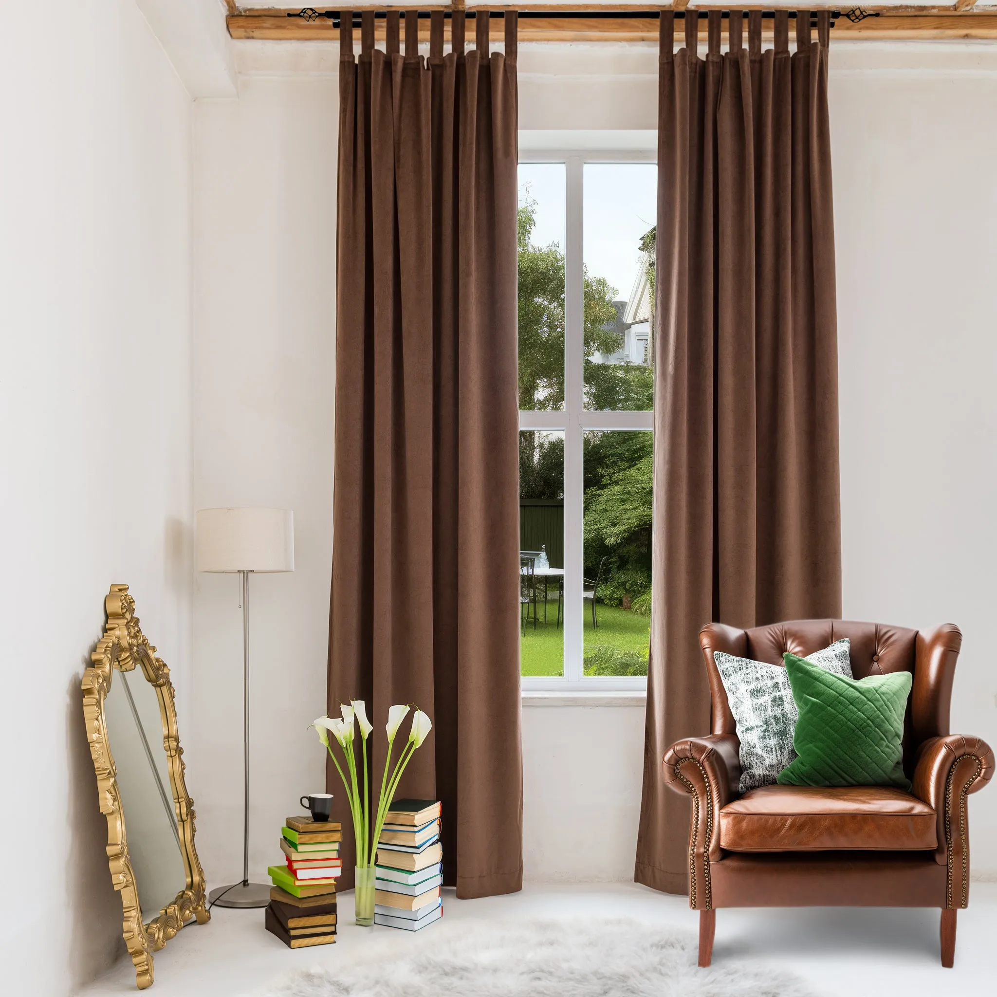 Chocolate Brown Velvet Blackout Curtain with Tab Tops - Custom Length and Width - Other Colors Available