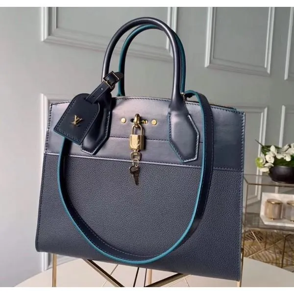 City Steamer Mm Bag In Smooth &amp; Grainy Calfskin M55347 Deep Blue Collection