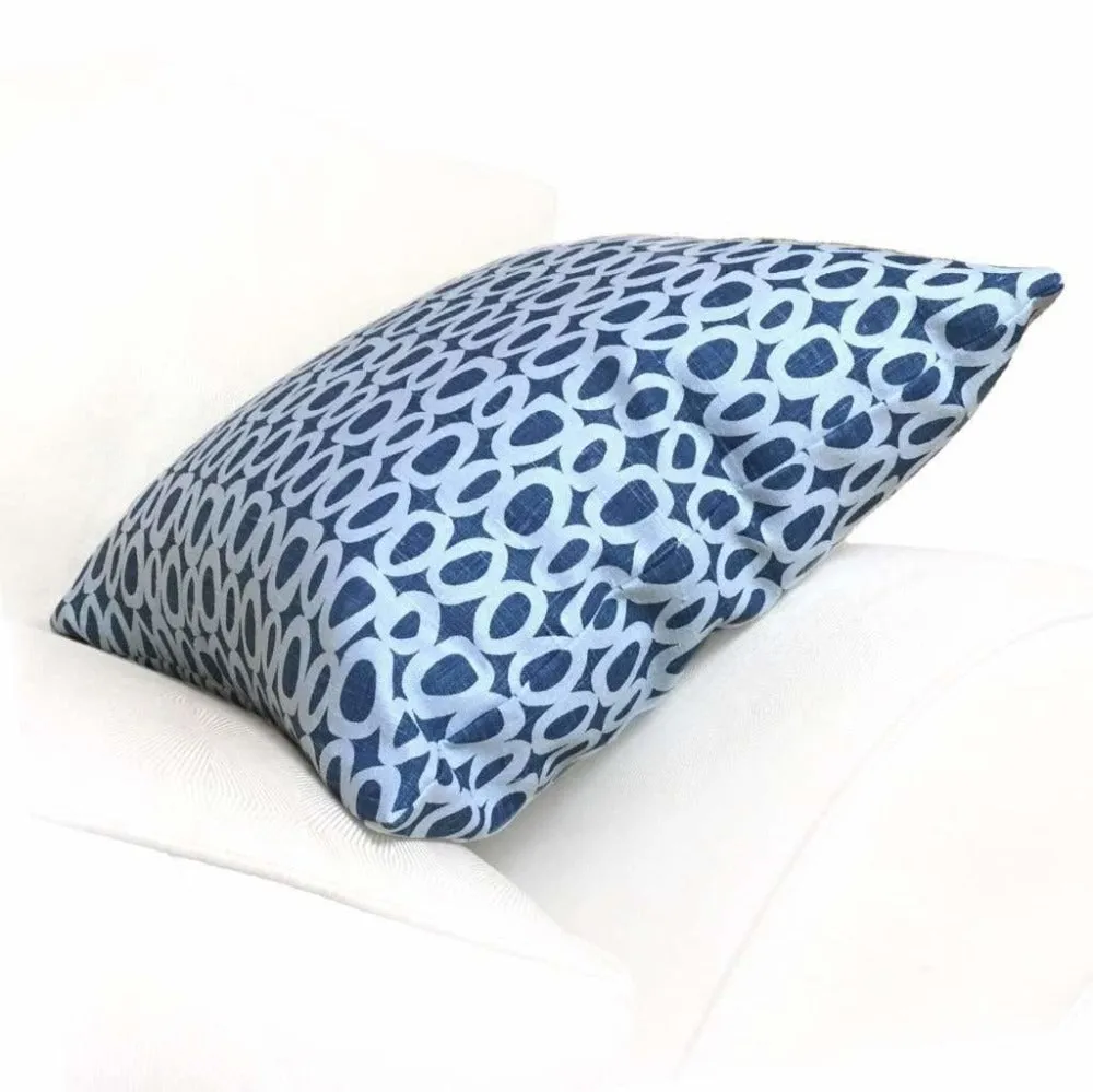 (CLEARANCE) Chambray Denim Blue "O" Geometric Dots Linen Pillow Cover