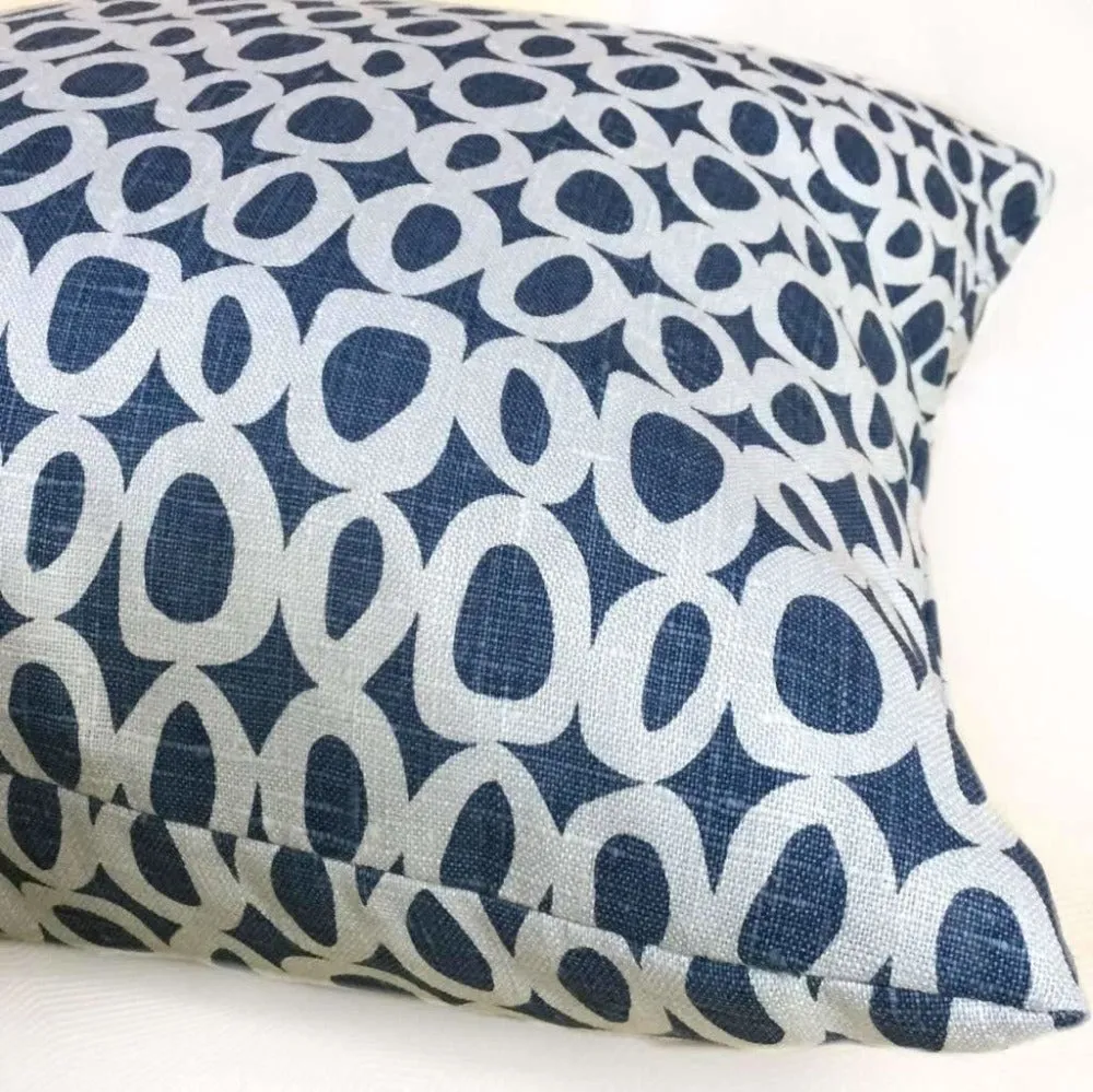 (CLEARANCE) Chambray Denim Blue "O" Geometric Dots Linen Pillow Cover