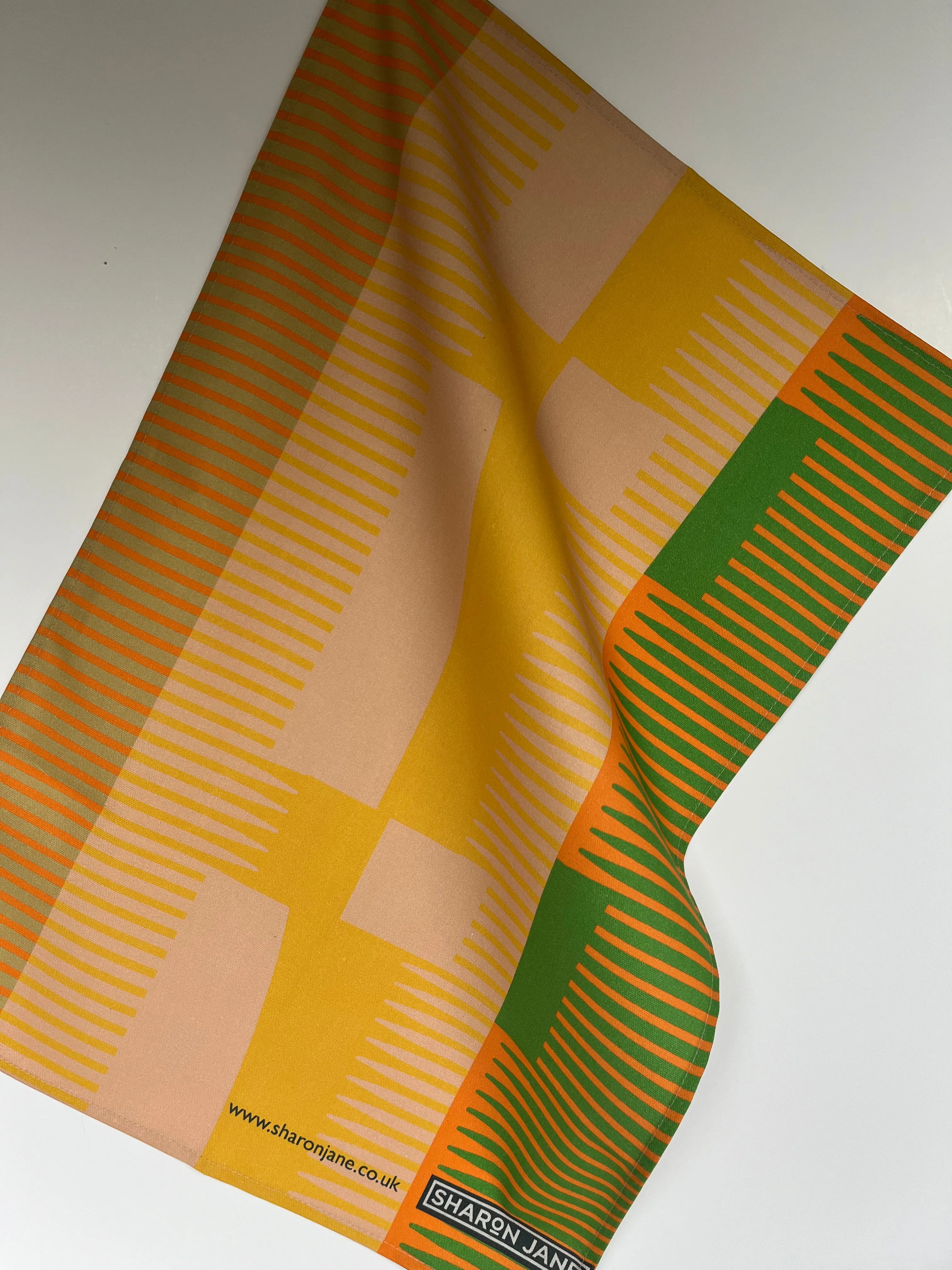 Combed Stripe Tea Towel - Plaster   Saffron