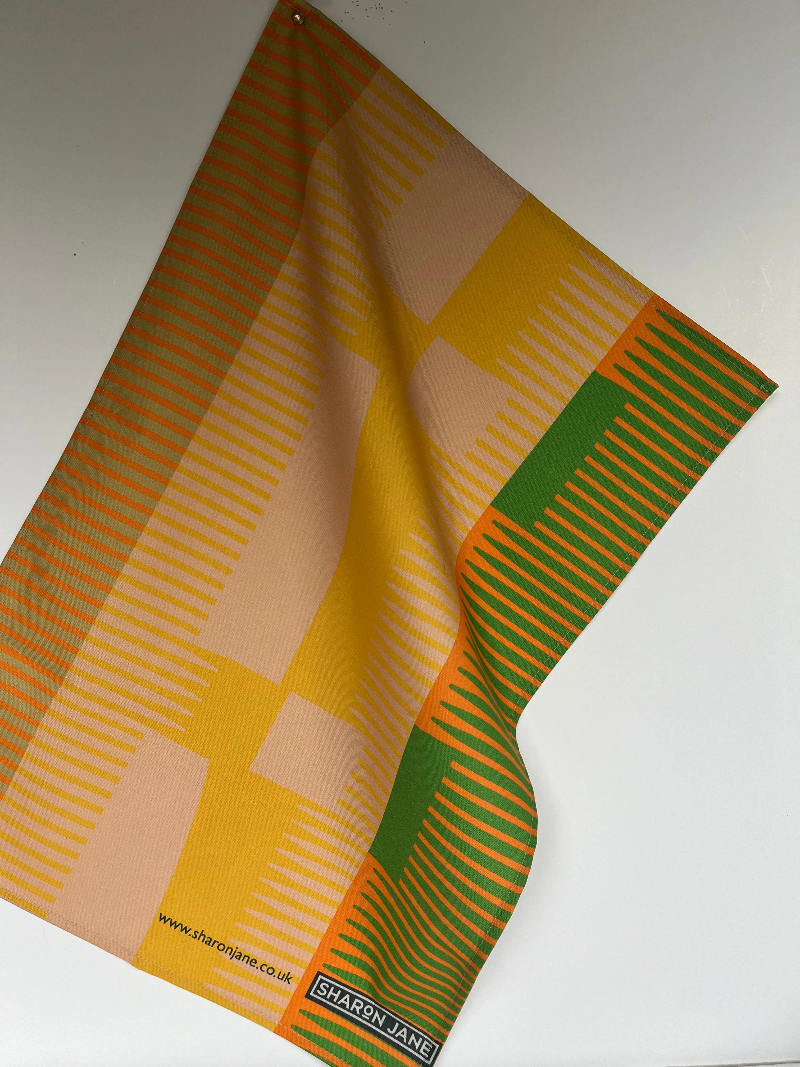 Combed Stripe Tea Towel - Plaster   Saffron