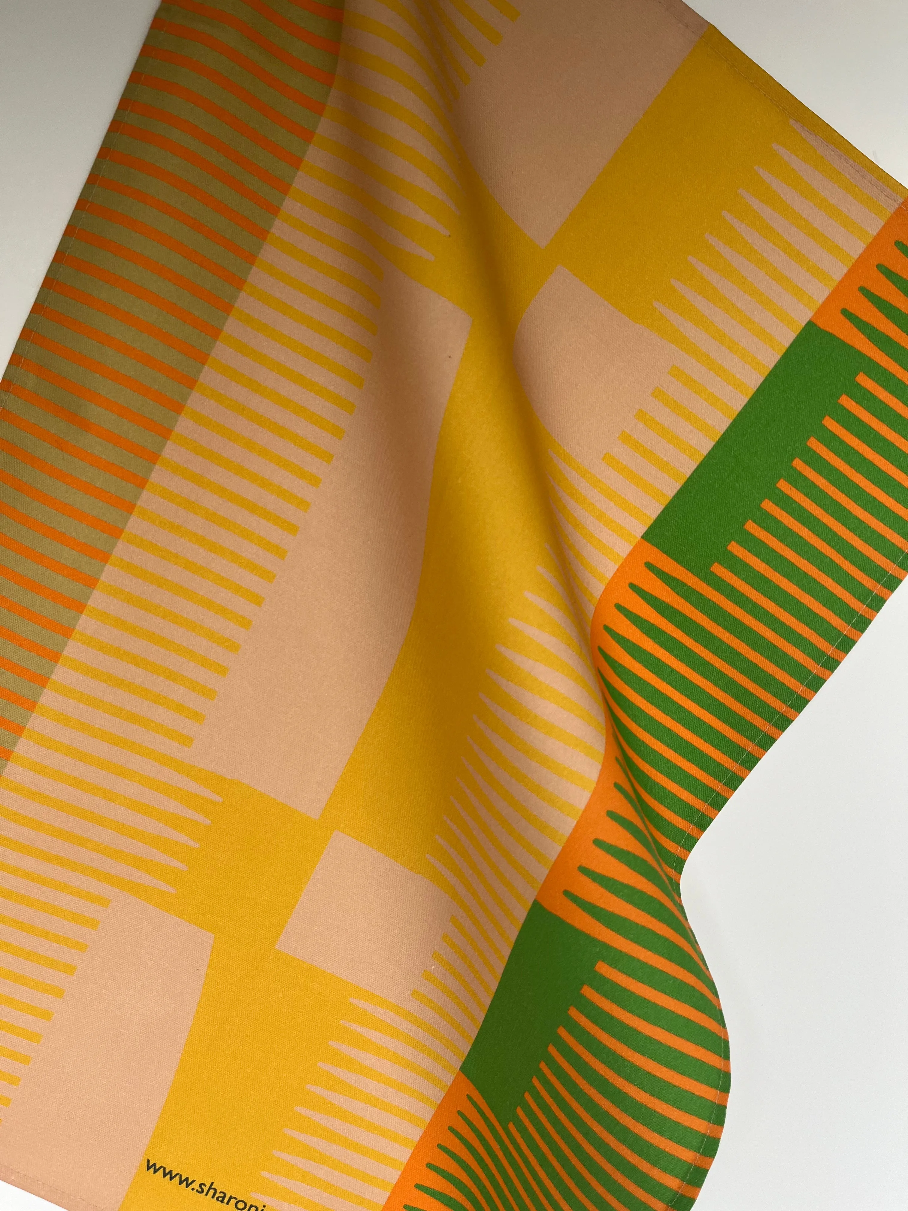 Combed Stripe Tea Towel - Plaster   Saffron