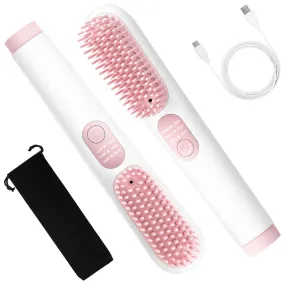 Cordless Hair Straightener Brush,  Portable Ionic Hot Straightening Comb for Travel, Pink