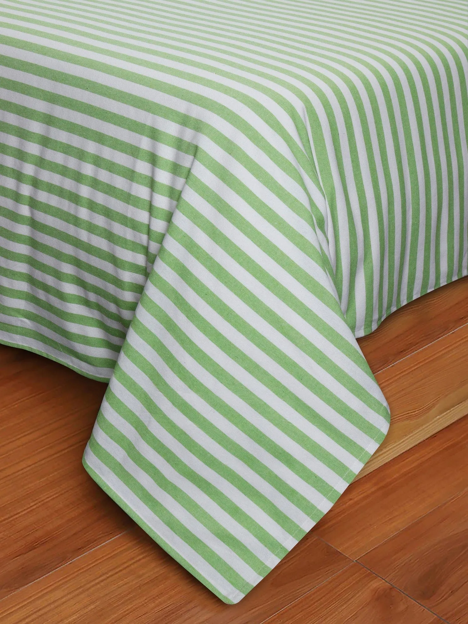 Cotton Striped Bedsheet with Pillow Covers (Green) - available sizes, Single, Double/Queen, King and Super King