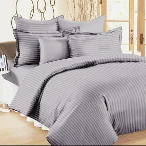 Demand Mania Super King Size Cotton Plain Stripe 300TC Bedsheet for Double Bed with 2 Pillow Covers (100 * 108inch) (Grey)