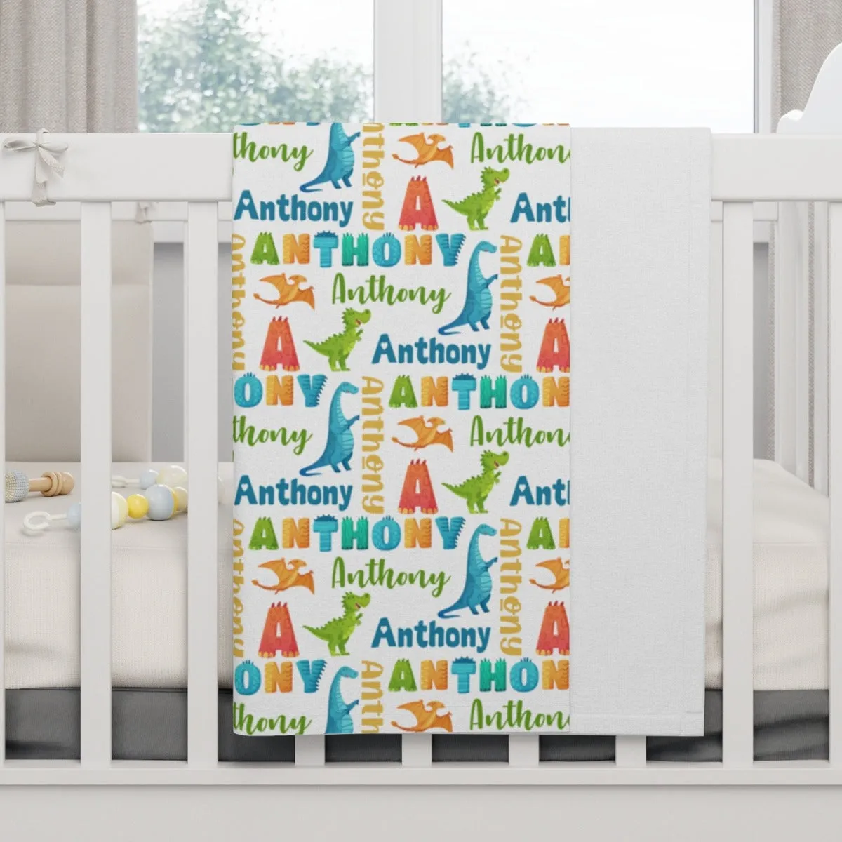 Dino Name Blanket - Custom blanket with name - Dinosaur Blanket